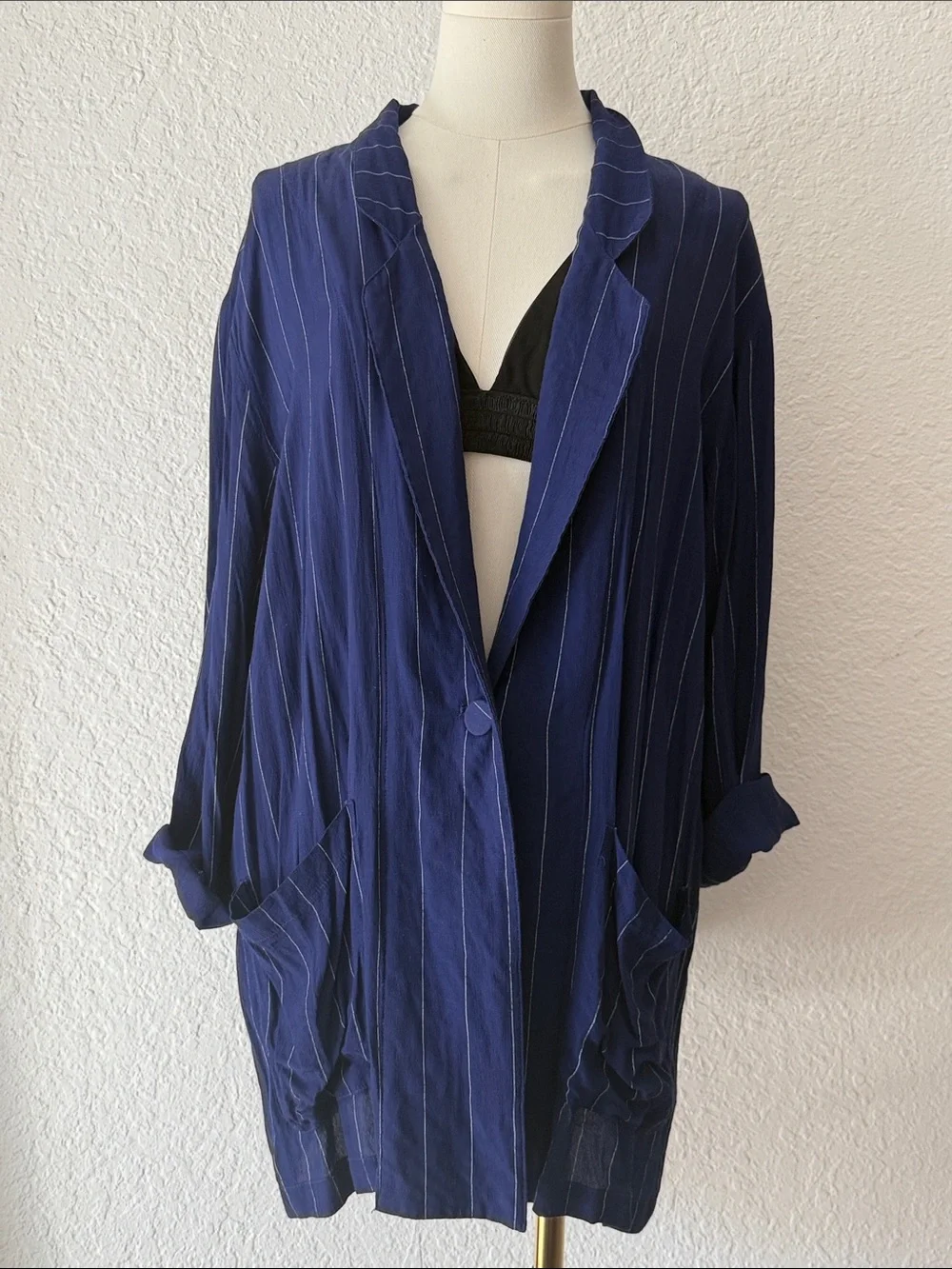 silence + noise Navy Pinstripe Blazer Jacket